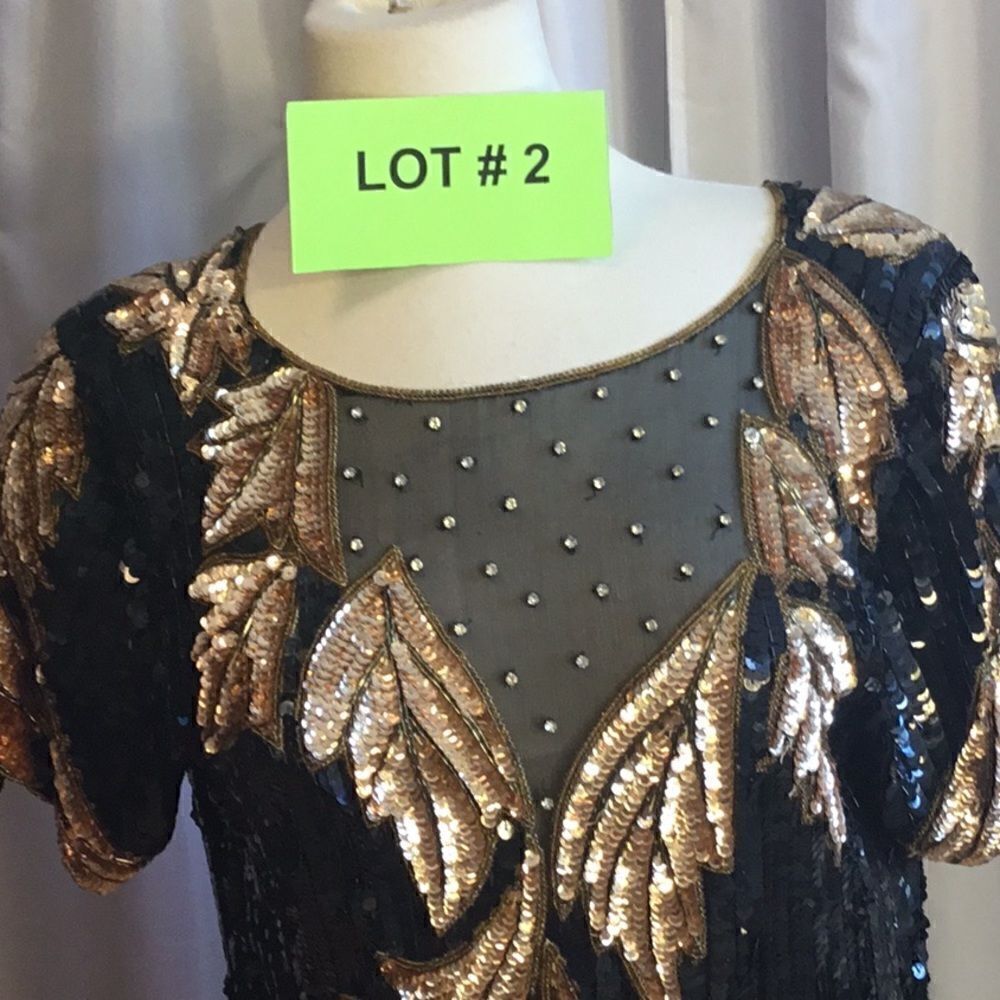 VINTAGE beaded & sequined gown in black & gold colors size medium - Picture 5 of 16